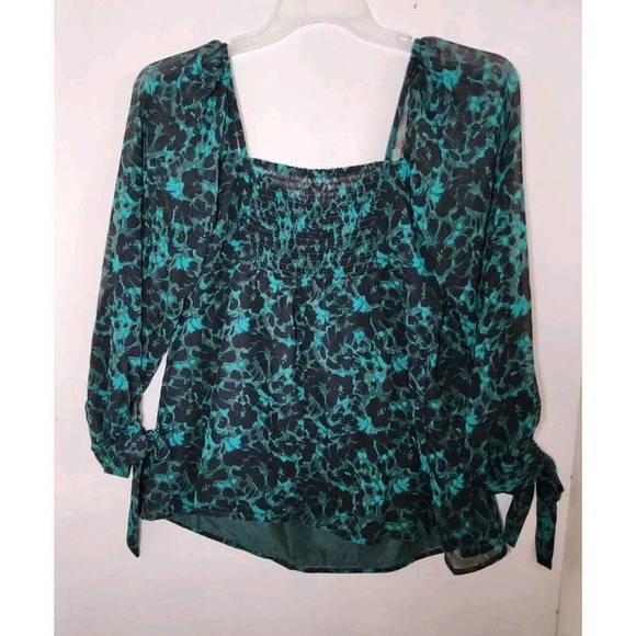 New Isabel Maternity Women's Floral Black & Green V-Neck Square-Back Blouse S - Picture 7 of 9